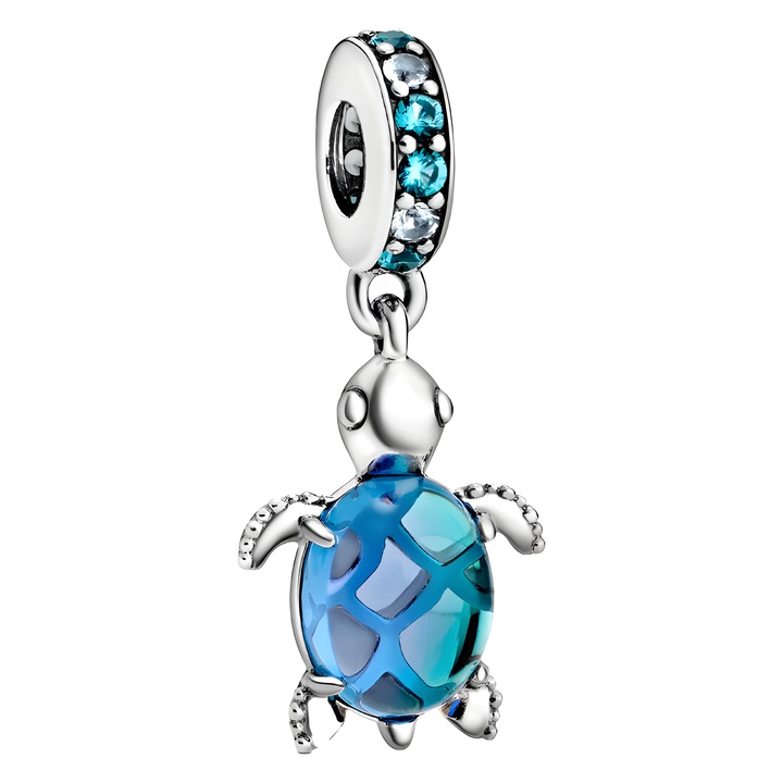 Talisman pentru bratara testoasa, S925, Eclatiana®, Argint, Argintiu/Albastru, Antialergic, Cutie premium pentru bijuterii cadou