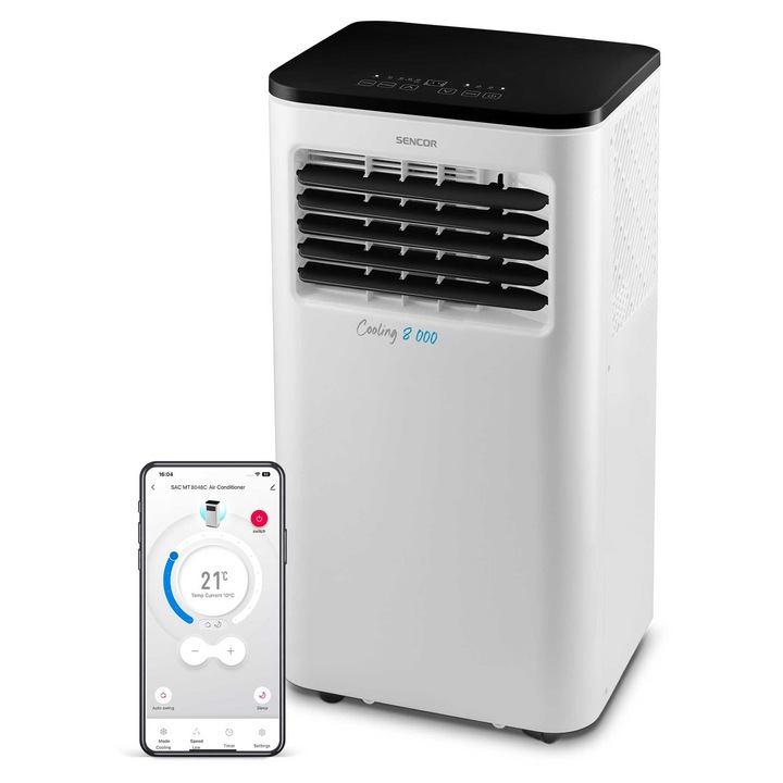 Sencor SAC MT8048C Mobil klíma 8 000 BTU/óra, 3 üzemmód, 2 levegő áramlási fokozat, WIFI és Sencor HOME app, Fehér