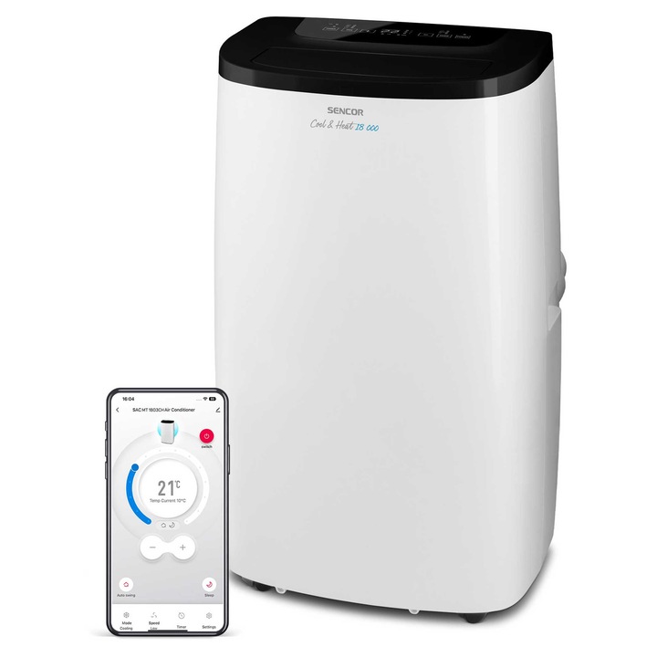 Sencor SAC MT1803CH Mobil klíma 970 W, 18 000 BTU/h, Hőmérsékletbeállítás 17-30 °C, WIFI és Sencor HOME app, Fehér