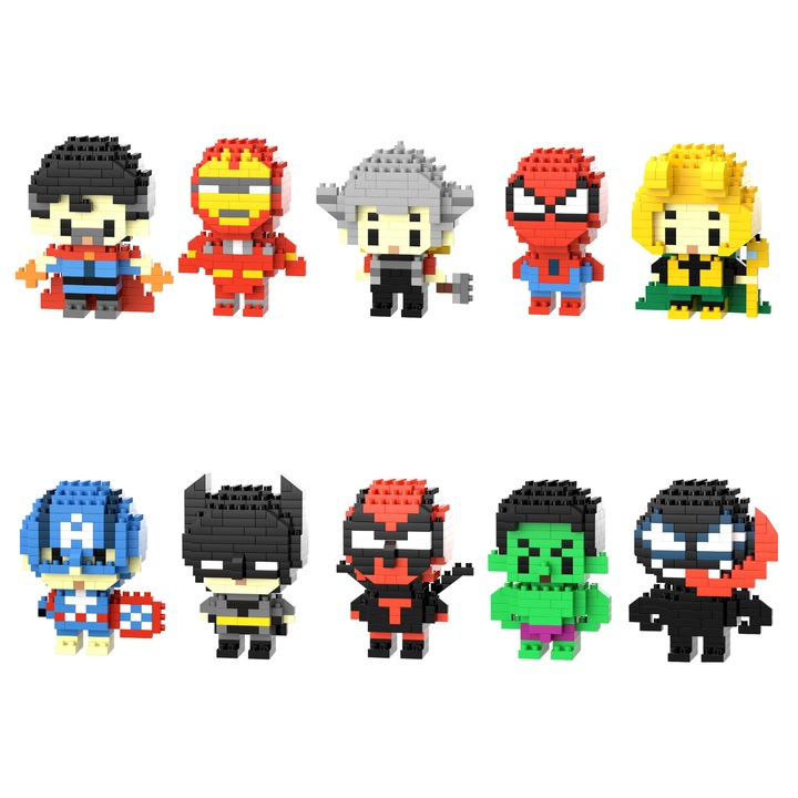 Set de construcție Innovium, 10 Super Eroi, 150+ piese, material ABS, 7x4x4cm