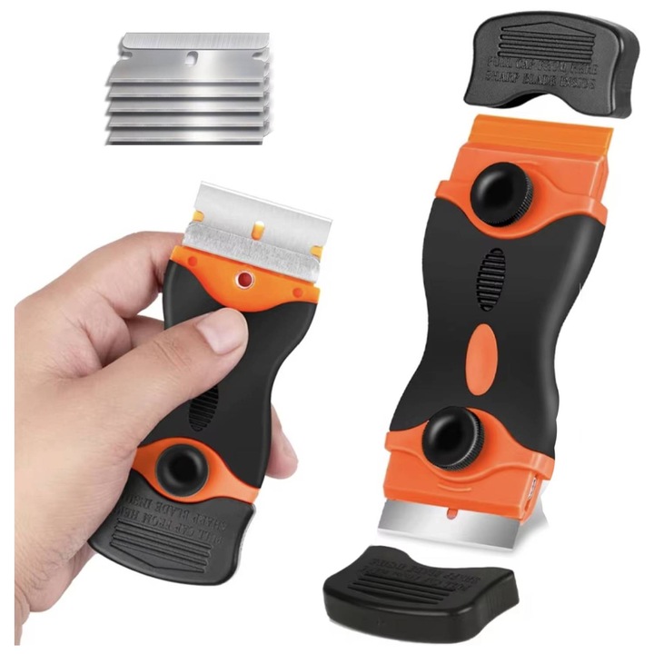 Racleta dubla pentru plite inductionale, Ultimar, 6 lame, negru-portocaliu, 12.5x5cm