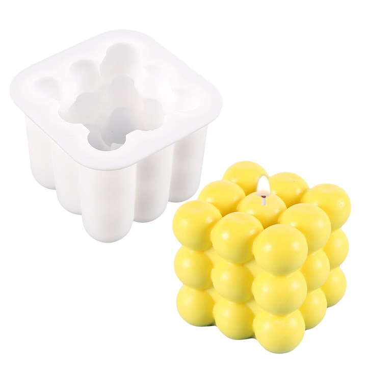 Forma silicon pentru lumanari geometrice, Ultimar, alb, 6x6x6cm