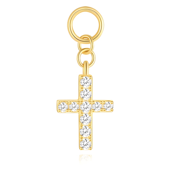 Обеци с висулка кръст, Eclatiana, S925/цирконий, злато, хипоалергенни, във висококачествена подаръчна кутия за бижута