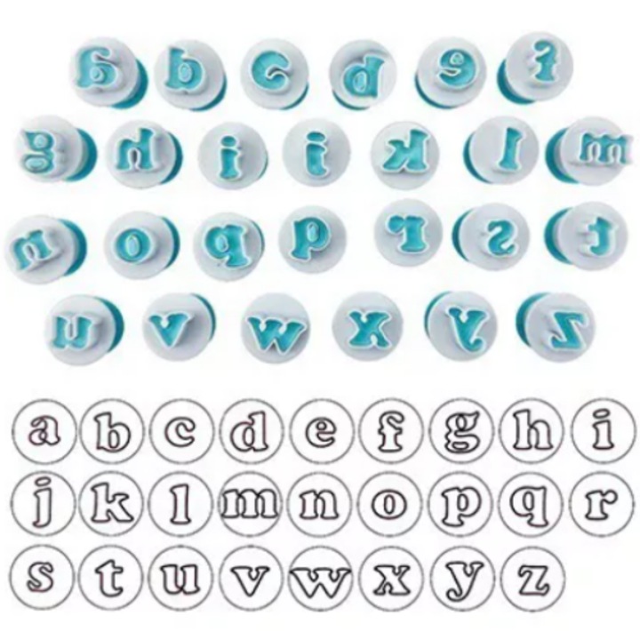 Set 26 forme litere alfabet, plastic, 1.6x1.9cm, albastru