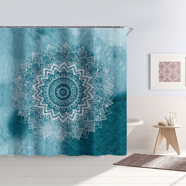 Perdea dus din peva albastra cu model mandala 180x180cm