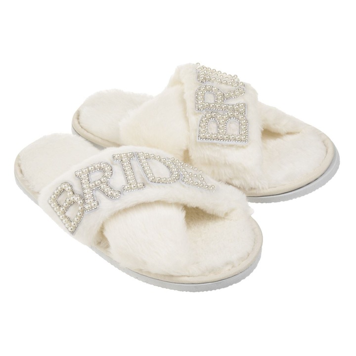 Булчински пантофи, Дантелен мотив, Кристали и мъниста, Бял