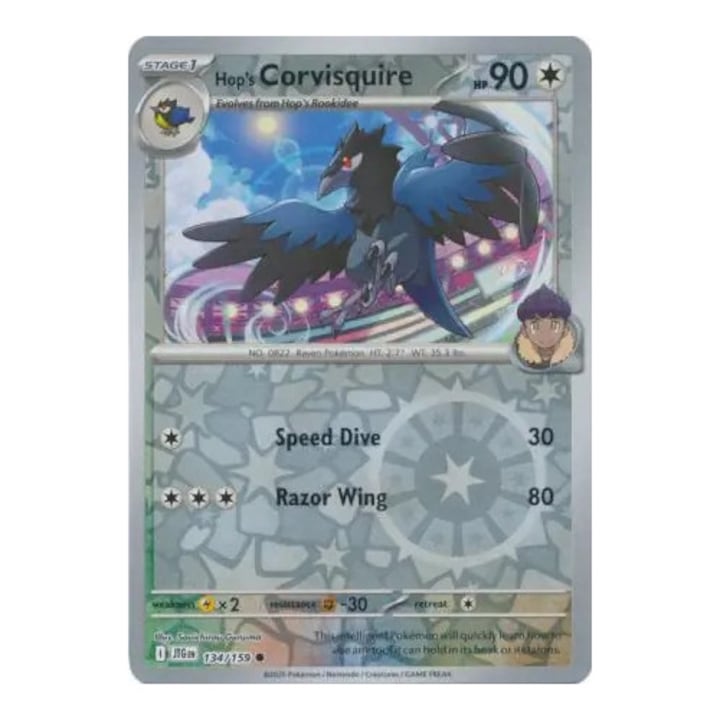 Carte de joc Hop's Corvisquire, Pokémon, Holo invers, Calatoriti impreuna, 134/190