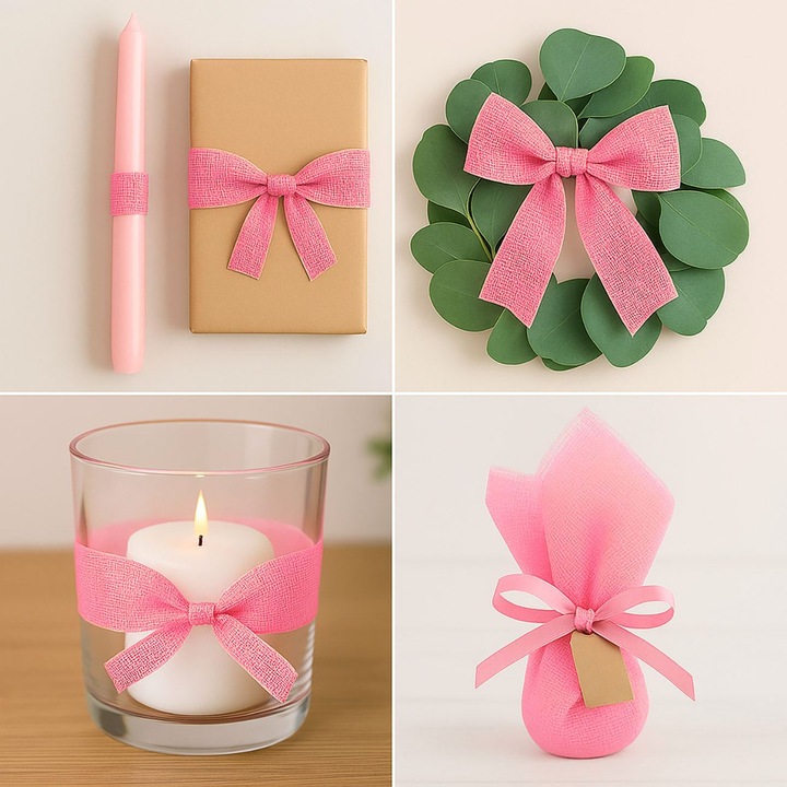 Rózsaszín Tüll DIY Köszönetajándékokhoz 24x24cm - 100db