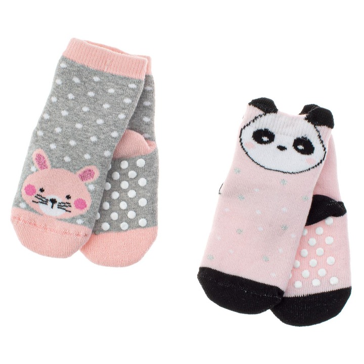 Szürke/Rózsaszín Panda/Nyuszi Csúszásgátló Zokni Szett 2 pár Babáknak