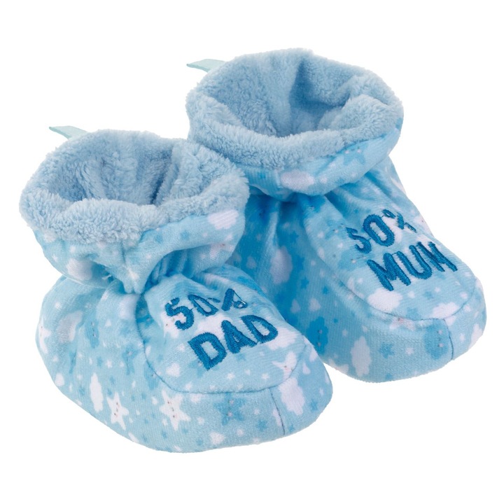 Botosei de iarna ciel cu nori & stele "50% mum 50% dad" pentru bebelusi