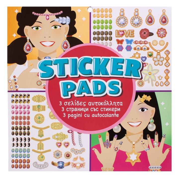 Carte cu Autocolante, Sticker Pad, Bijuterii si Unghii, Multicolor, 25x25cm