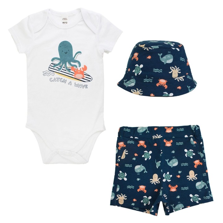 Комплект от 3 дрехи с боди, шорти, шапка, памучни