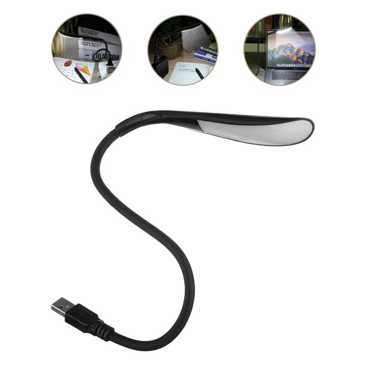 Lampa de citit cu led alb & dimmer flexibila neagra 44x2.3cm