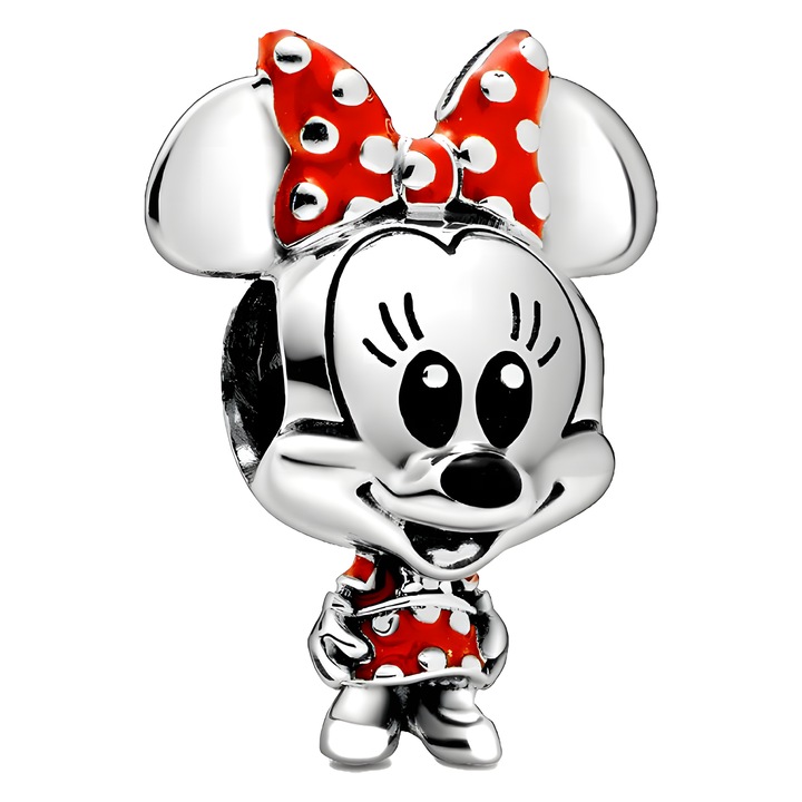 Talisman bratara S925, Minnie Mouse, Eclatiana®, Argint, Rosu/Argintiu