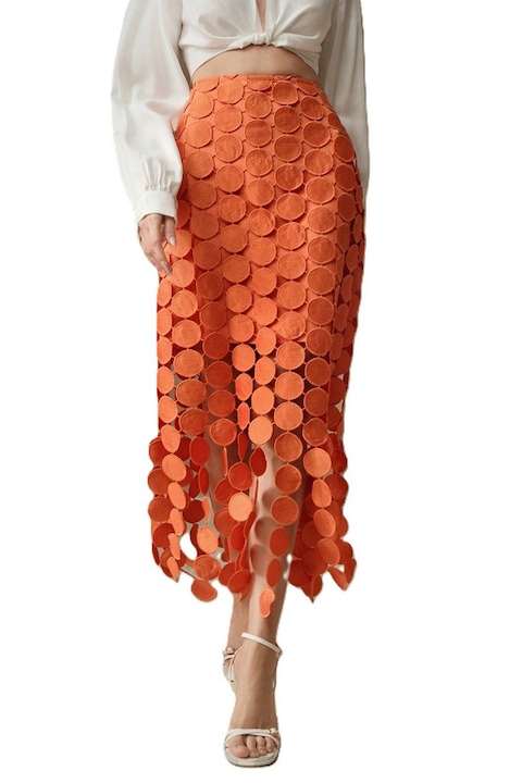 Fusta Dama, Eleganta, Deosebita, Talie Inalta, Portocaliu