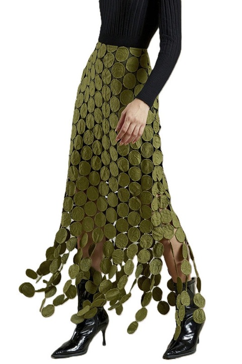 Fusta Dama, Eleganta, Deosebita, Talie Inalta, Verde masliniu