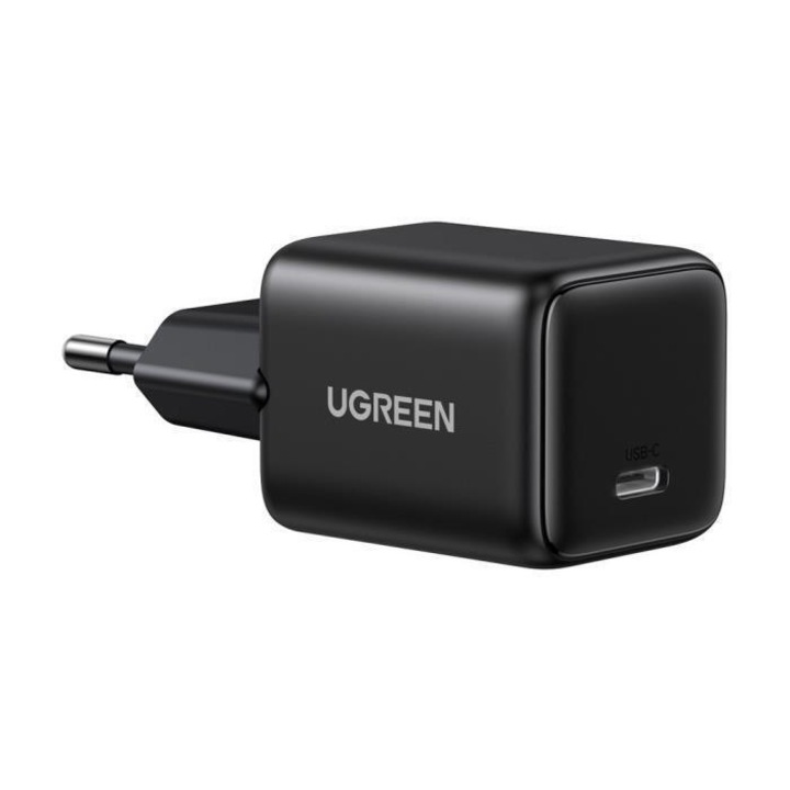 Ugreen 20W QC4 5V/3A USB-C захранващ адаптер, GaN бързо зареждане, черен