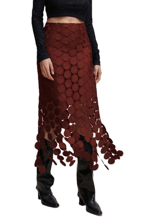 Fusta Dama, Eleganta, Deosebita, Talie Inalta, Rosu inchis