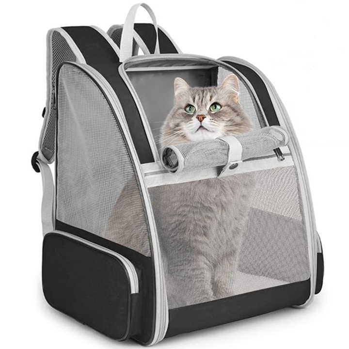 Rucsac pentru animale de companie AYSTOAYS®, pliabil, Portabil si respirabil, design antialunecare, Rezistent la zgarieturi si durabil, PVC/Oxford, Potrivit pentru caini si pisici mici/medii, Negru