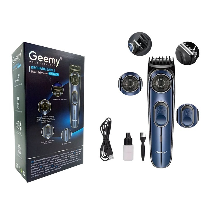 Безжичен 10 в 1 регулируем тример за брада и тяло, Geemy Professional Hair Trimmer GM-6675, 45 минути работа, ножчета от неръждаема стомана, регулируем гребен 1-10 мм, автоматично заточване на ножчетата, батерия 600mAh LI-ION, син