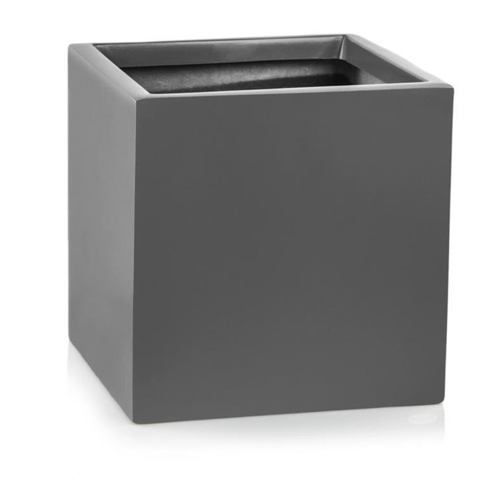 Ghiveci decorativ Polnix, din fibra de sticla, grafit, design patrat, rezistent la inghet, 31 x 31 x 31 cm
