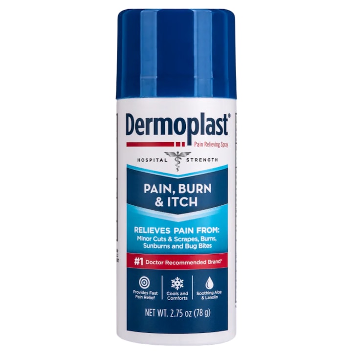 Fájdalomcsillapító spray, Dermoplast, fájdalomcsillapító spray, kisebb bőrfájdalmakra és irritációkra, 20% benzokainnal, 78gr