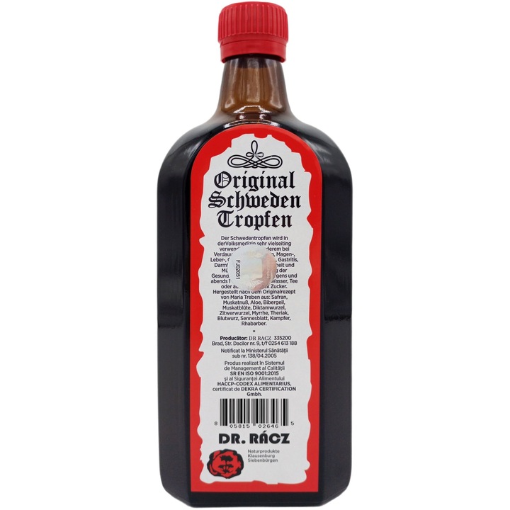 Bitter "Picaturi Suedeze" reteta originala de Maria Treben, ambalaj sticla, 500ml, Dr. Racz