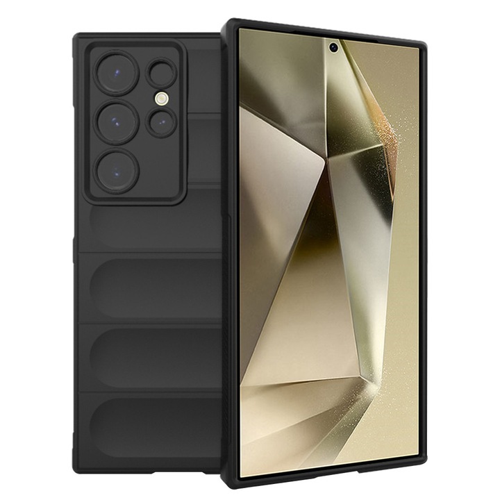 Husa WaveGrip pentru Samsung Galaxy S24 Ultra, Material solid, Antisoc, Protectie Ecran, Rezistenta, Design Puffer, Negru