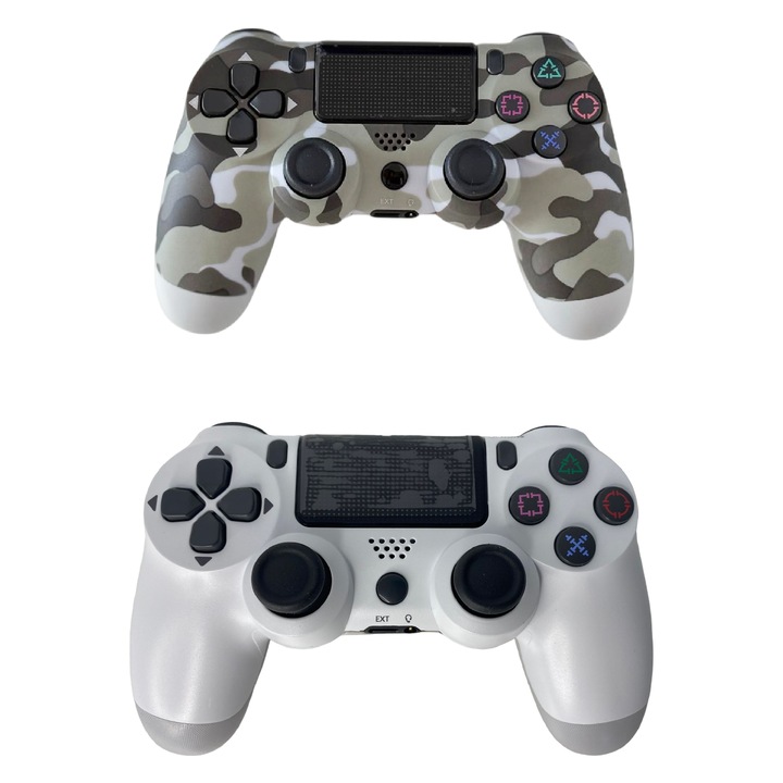 2 db vezeték nélküli DoubleShock kontroller készlet, PS4-gyel kompatibilis, PS-TV-vel és PS Now-val, rezgésekkel, töltőkábel mellékelve, katonai szürke és fehér színben, HAPPY JOKER