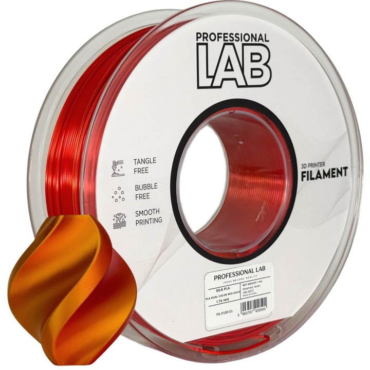 Filament Profesional LAB Silk PLA Dual Color Rosu Auriu 1.75 mm 1 kg