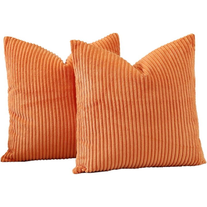 Комплект от 2 калъфки за възглавници 50x50cm JOTOM с текстура на рипсено кадифе, невидим цип, меки декоративни калъфки за възглавници за дома, оранжеви