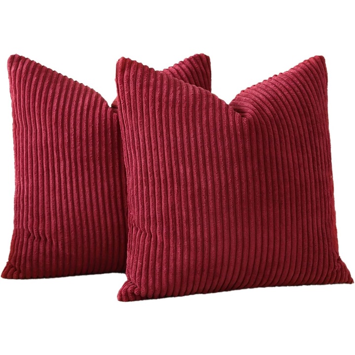 Комплект от 2 калъфки за възглавници 50x50cm JOTOM с текстура на рипсено кадифе, невидим цип, меки декоративни калъфки за възглавници за дома, декоративни възглавници, бордо