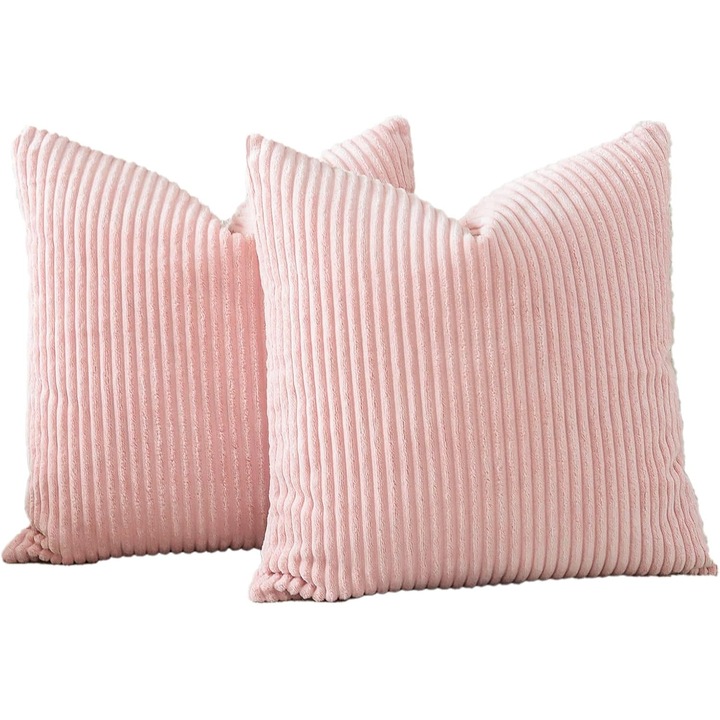 Комплект от 2 калъфки за възглавници 50x50cm JOTOM с текстура на рипсено кадифе, невидим цип, меки декоративни калъфки за възглавници за дома, декоративни възглавници, розови