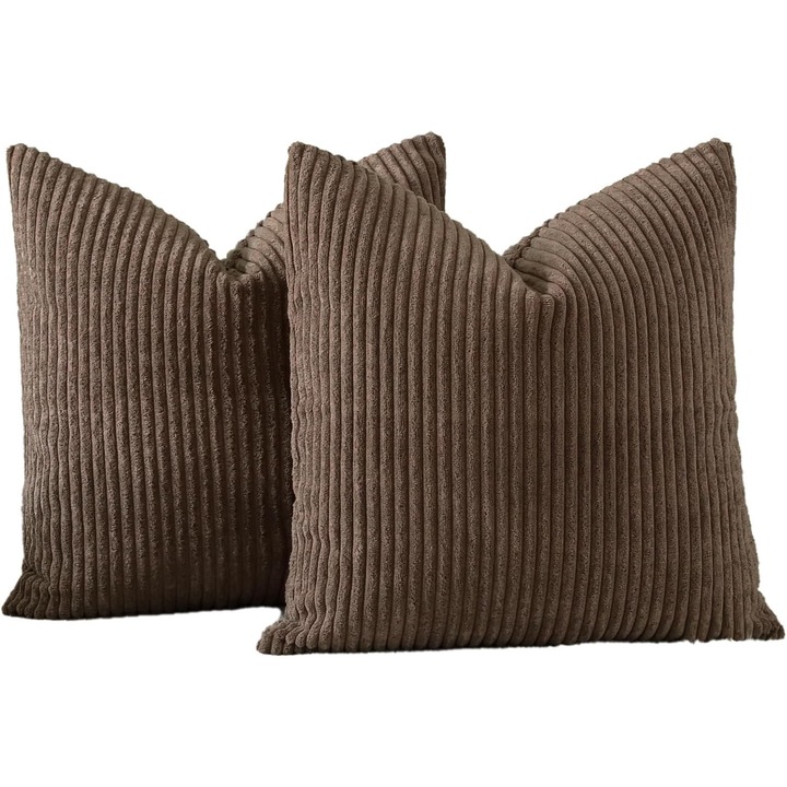 Комплект от 2 калъфки за възглавници 50х50см JOTOM текстура кадифе, невидим цип Меки декоративни калъфки за възглавници за дома Калъфка за възглавница Тъмнокафяв