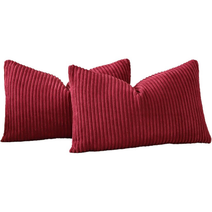 JOTOM 2 db párnahuzat szett 40x60cm kordbársony textúra, rejtett cipzár, puha díszpárnahuzat otthonra, burgundi