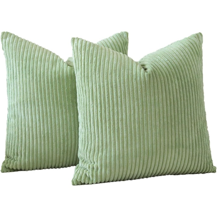 Комплект от 2 калъфки за възглавници 45x45cm JOTOM, с текстура на рипсено кадифе, невидим цип, меки декоративни калъфки за дома, възглавница, градинско зелено