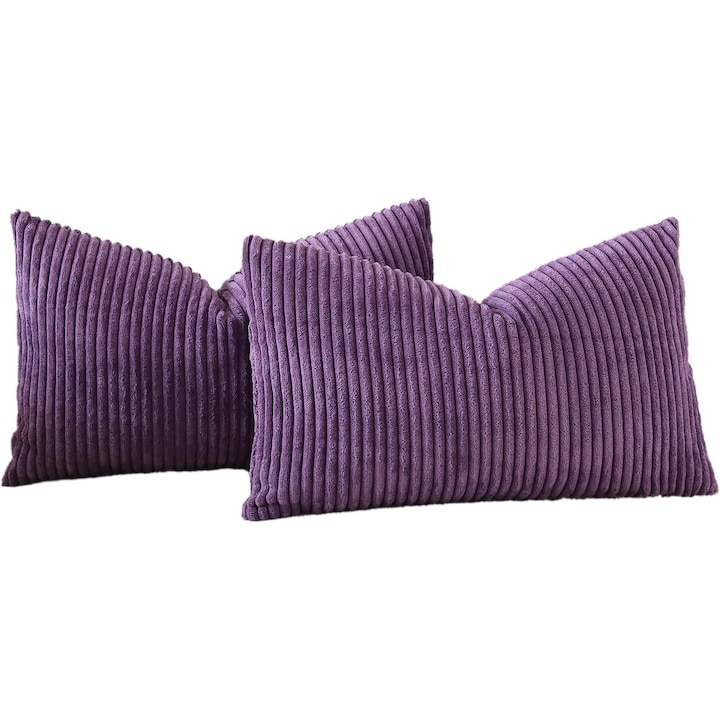 Комплект от 2 калъфки за възглавници JOTOM 40x60 см с текстура на рипс, невидим цип, меки декоративни калъфки за възглавници за дома, декоративна възглавница, винено лилаво патладжан