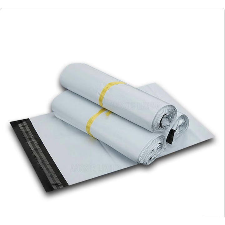 Set 100 buc pungi curierat 350x450 mm, fara buzunar, 55 µm, gri-alb, PE (polietilena)