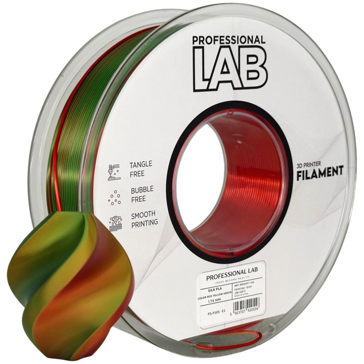 Filament Profesional LAB Silk PLA Tricolor Rosu Galben Verde 1.75 mm 1 kg