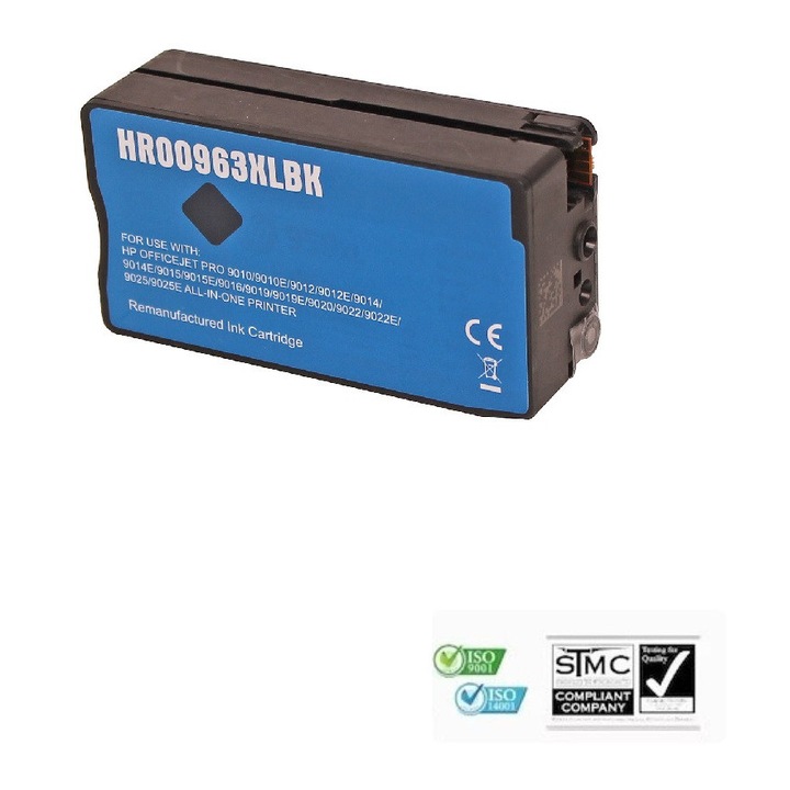 Cartus cerneala compatibil 963XL, 58 ml negru pentru HP OFFICEJET PRO 9010, OFFICEJET PRO 9012, OFFICEJET PRO 9013, OFFICEJET PRO 9014, OFFICEJET PRO 9015, OFFICEJET PRO 9016, OFFICEJET PRO 9019, OFFICEJET PRO 9020