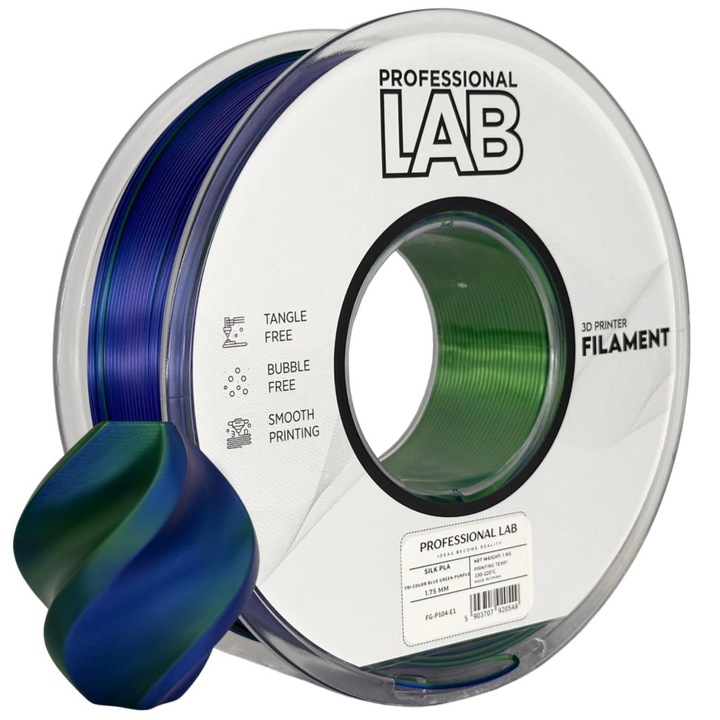 Filament Profesional LAB Silk PLA Tricolor Albastru Verde Mov 1.75 mm 1 kg
