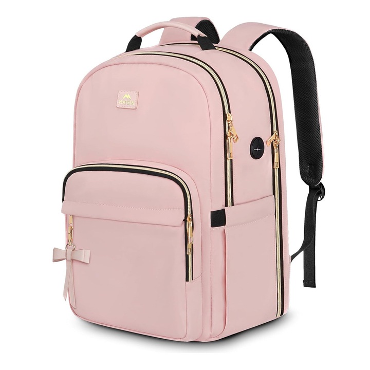 Rucsac de Calatorie pentru Femei, Rucsac pentru Laptop 17 Inch, Capacitate 35L Rezistent la Apa, Rucsac de Dama, Impermeabil si Antifurt, Matein 1418 Culoare Roz