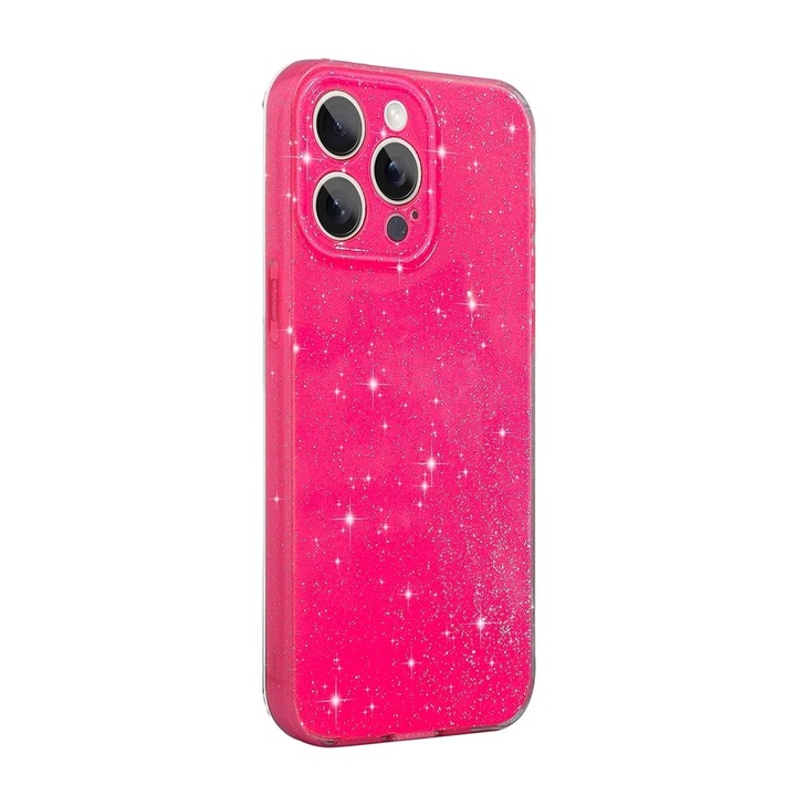 Кейс за телефон, съвместим с iPhone 13 Pro - Голям лъскав телефон - неоново розов, брокат на гръб