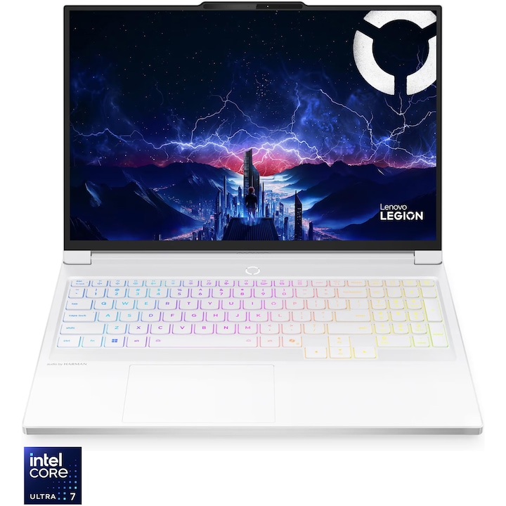 Lenovo Legion 7 16IAX10 Játékos Laptop, Intel Core Ultra 7 255HX processzorral (akár 5,2 GHz-ig), 16" WQXGA, OLED, 240Hz, 32 GB DDR5 RAM, 1 TB SSD, NVIDIA GeForce RTX 5060 8 GB GDDR7, operációs rendszer nélkül, gleccserfehér, 3 év helyszíni Premium Care