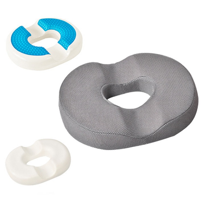 Perna scaun cushion scaun pad, spuma de memorie cu gogos, spuma de memorie avansata, 41 * 33 * 7cm, potrivit pentru masini sau camioane, scaune de birou, spatele scaunului cu rotile, coada, hemoroizi, relief sciatic, scaune de birou si acasa, gri