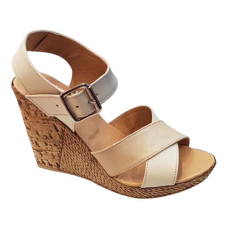 Sandale Dama Cu Platforma Crem Din Piele Naturala Toc 10cm, Crem