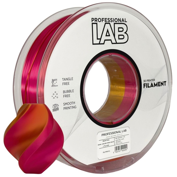 Filament Profesional LAB Silk PLA Dual Color Roz Auriu 1.75 mm 1 kg