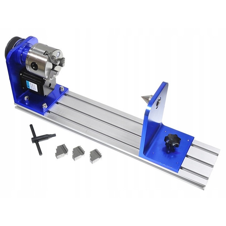 Cap Rotativ Cu Prinderi, Diametru Cap: 80mm, Diametru Maxim Al Elementului Prelucrat: 110mm, Inaltime De La Baza La Mijlocul Capului: 150mm, Lungime Maxima A Elementului Prelucrat: ~300mm, Dimensiuni: 540 x 120 x 190 mm