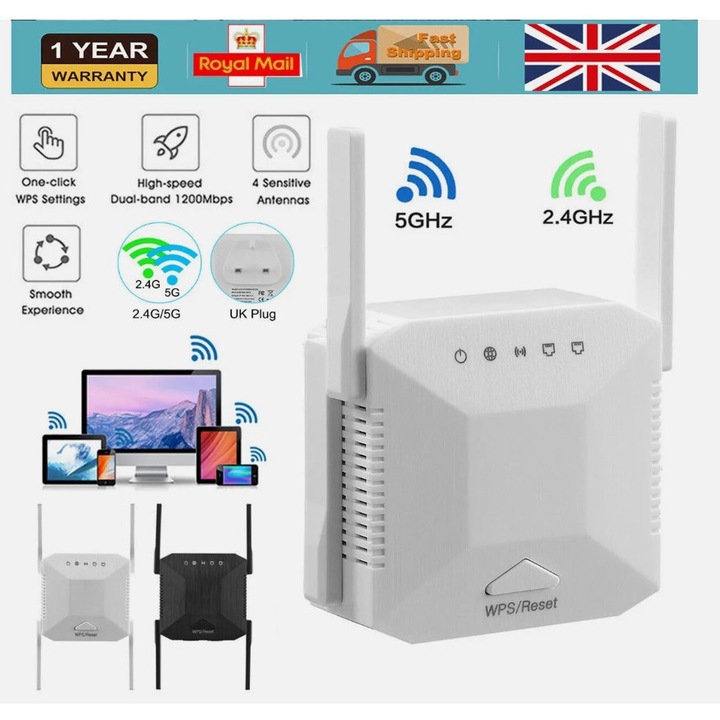 Amplificator de semnal WiFi 5G, amplificator de raza de actiune, repetor wireless cu viteza de 1200 Mbps