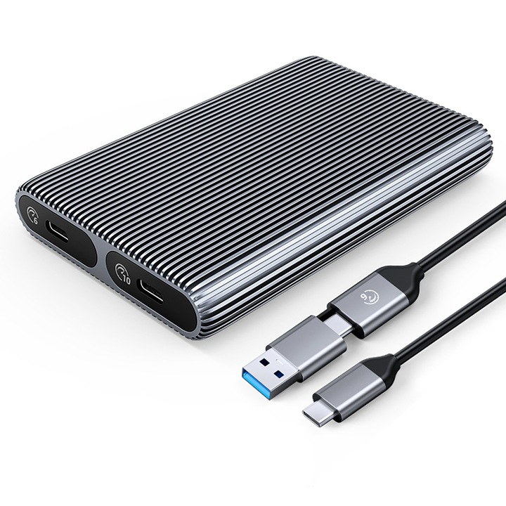 Carcasa pentru 2 discuri M.2 SATA+NVMe Orico AM2C3-2N, USB-C 10Gb/s, gri, 112,5x75x17mm